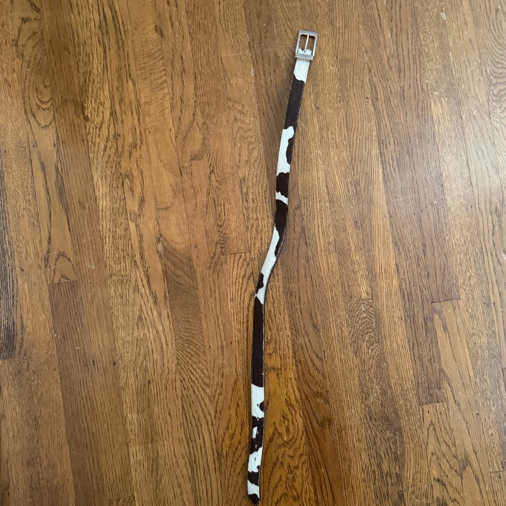 Cow Print Belt with Silver Buckle